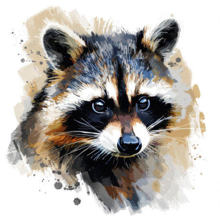 Watercolor portrait of a raccoon on a white background. Vector illustrationの素材