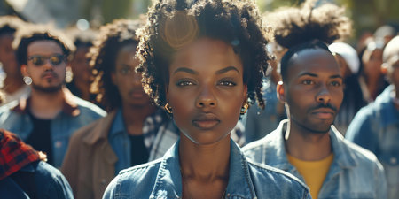 Group of young African American people in the city. Street fashion.の素材