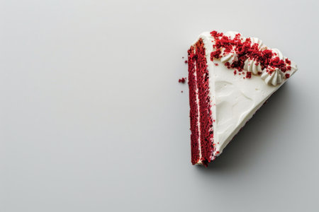 Piece of red velvet cake on white background, copy space.の素材