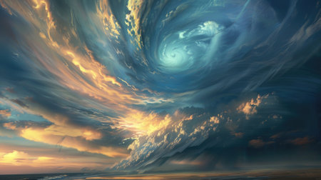 Fantasy sky with clouds and sea. 3d illustration render.の素材