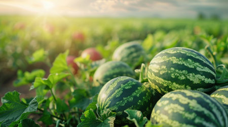 Watermelons on the field. Selective focus. nature.の素材