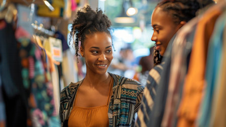 Young african american woman shopping in the market. Shopping concept.の素材
