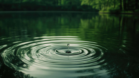 Water drop falling into the water with ripples in the background.の素材