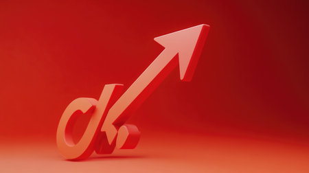 3D Falling Arrow with Percent Icon. Decline Representation on Elegant Background.の素材