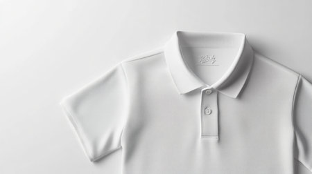 3D Mockup of a Classic Polo Shirt with Embroidered Logo on a White Background.の素材