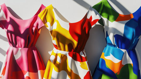 3D Mockup of a Lightweight Summer Dress with Vibrant Colors on a White Canvas.の素材