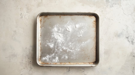 A baking tray with a dusting of flour on a light surfaceの素材