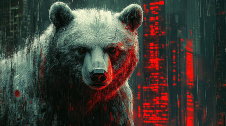 A banner depicting the trading Collapse Symphony with Bear. On a backdrop of a trade exchange with red arrow graphs.の素材