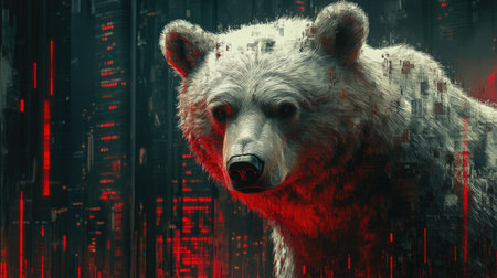 A banner depicting the trading Collapse Symphony with Bear. On a backdrop of a trade exchange with red arrow graphs.の素材