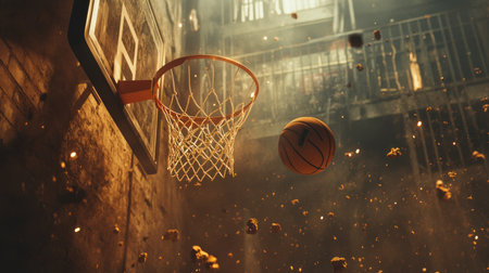 Basketball game in the old school. 3D Rendering.の素材