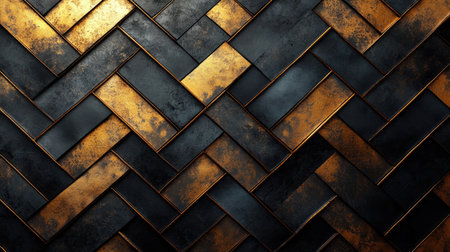 A black and gold herringbone pattern, a seamless background with an elegant, luxurious design featuring geometric lines.の素材