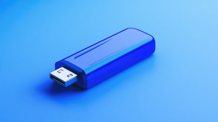 A blue USB flash drive designed for data storage and transferの素材