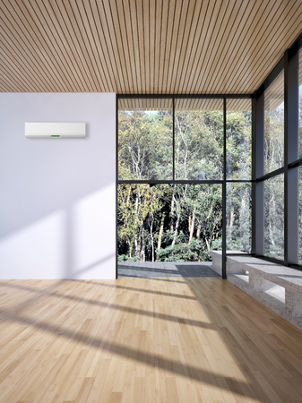 Modern bright living room with air conditioning, 3D rendering illustrationの写真素材