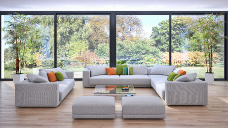 Modern bright interiors. 3d rendered illustration