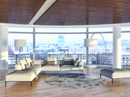 Modern bright interiors. 3d rendered illustration