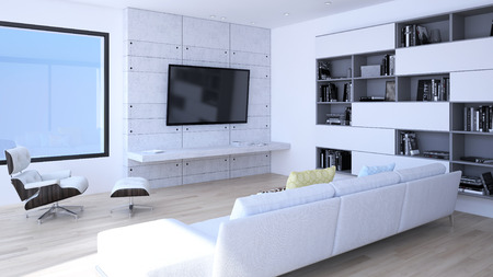 Modern bright interiors. 3d rendered illustration
