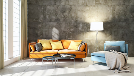 Modern bright interiors. 3d rendered illustration