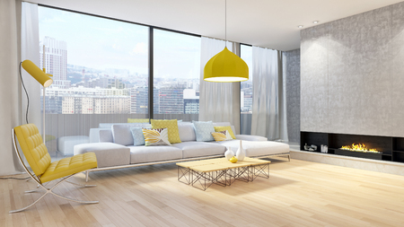 Modern bright interiors. 3d rendered illustrationの写真素材
