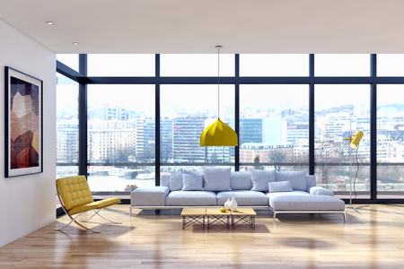 Modern bright interiors. 3d rendered illustrationの写真素材