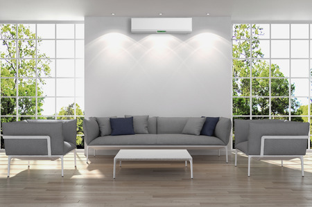 Modern bright interior with air conditioning, 3d rendered illustrationの写真素材