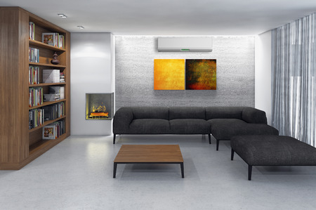 Modern bright interior with air conditioning, 3d rendered illustration