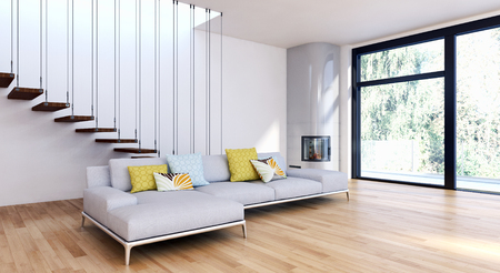 Modern bright interiors. 3d rendered illustrationの写真素材