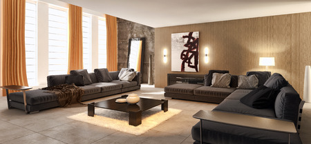 Modern bright interiors. 3d rendered illustration