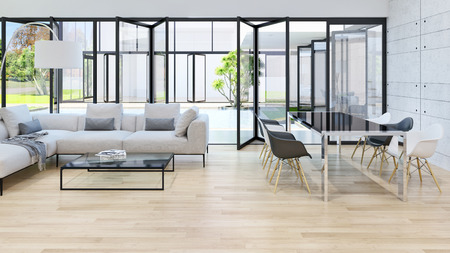 Modern bright interiors. 3d rendered illustration