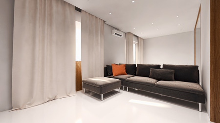 Modern bright interiors 3D rendering illustration