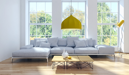 Modern bright interiors 3D rendering illustrationの写真素材