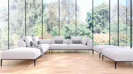 Modern bright interiors 3D rendering illustration
