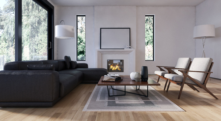 Modern bright interiors 3D rendering illustrationの写真素材