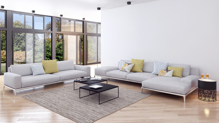 Modern bright interiors 3D rendering illustration