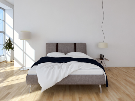 Modern bright bed room interiors 3D rendering 
illustrationの写真素材