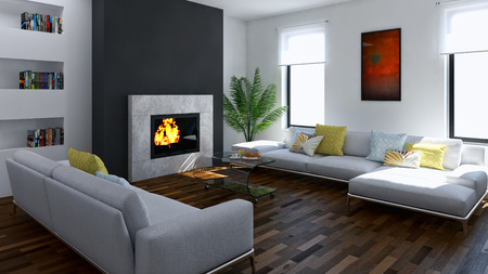 Modern bright interiors 3D rendering illustration