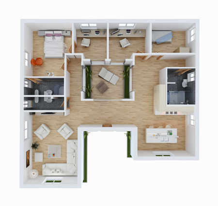 Modern bright interiors 3D rendering illustrationの写真素材