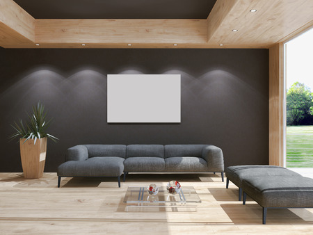 Modern bright interiors 3D rendering illustration