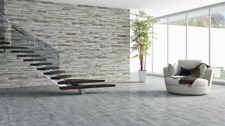 Modern bright interiors 3D rendering illustrationの写真素材