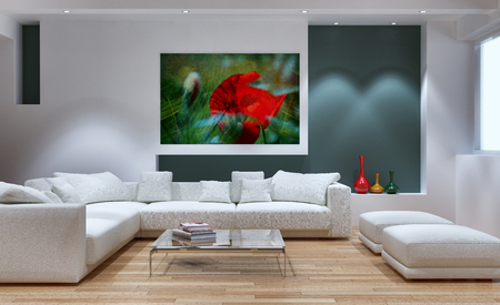 Modern bright interiors 3D rendering illustration