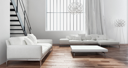Modern bright interiors 3D rendering illustrationの写真素材