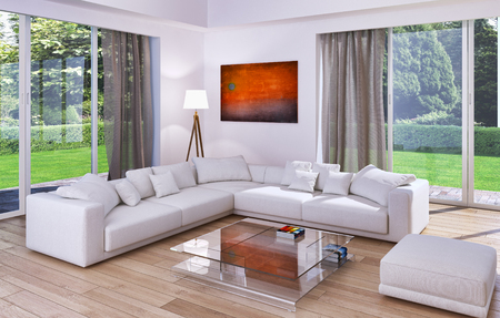 Modern bright interiors 3D rendering illustrationの写真素材