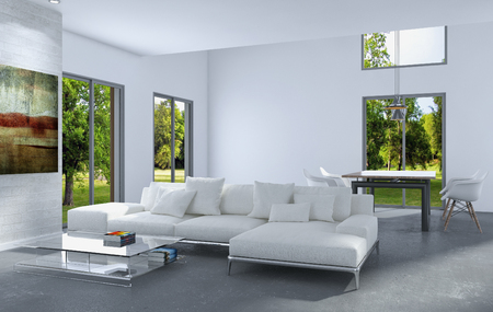 Modern bright interiors 3D rendering illustrationの写真素材