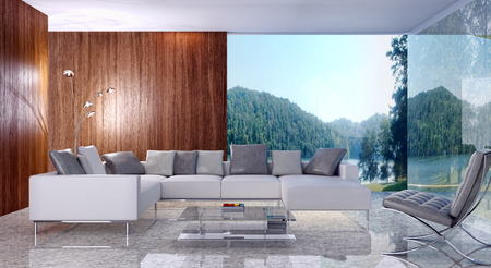 Modern bright interiors 3D rendering illustration