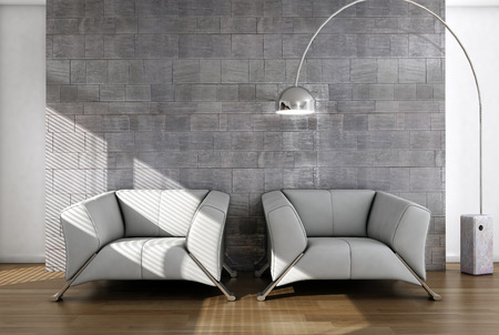Modern bright interiors 3D rendering illustration