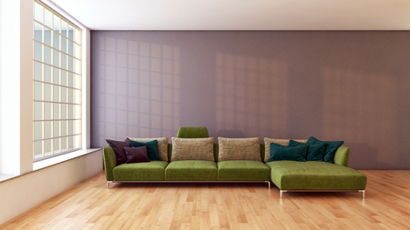 Modern bright interiors apartment with mockup poster frame 3D rendering 
illustrationの写真素材