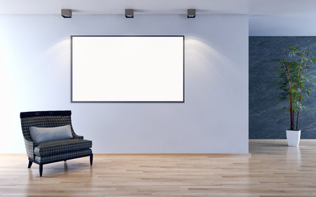 Modern bright interiors apartment with mockup poster frame 3D rendering illustration