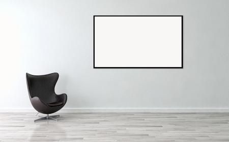 Modern bright interiors apartment with mockup poster frame 3D rendering illustration