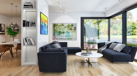 large luxury modern bright interiors room illustration 3D rendering