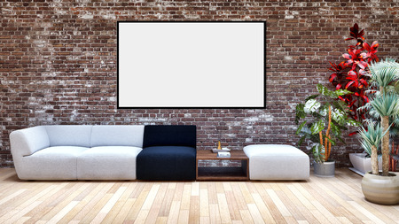 large luxury modern bright interiors with mock up poster frame illustration 3D rendering computer generated image not photos and not private propertyの写真素材