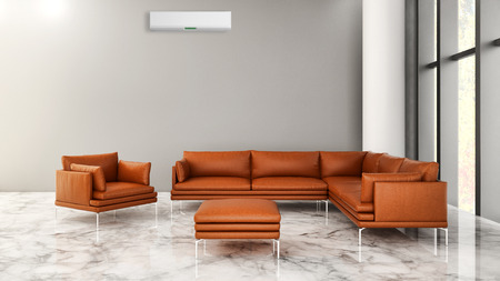 large luxury modern bright interiors living room with air conditioning illustration 3D rendering
